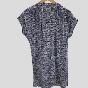 Vince Blue Grey White Speckled Print Silk Mini Dress